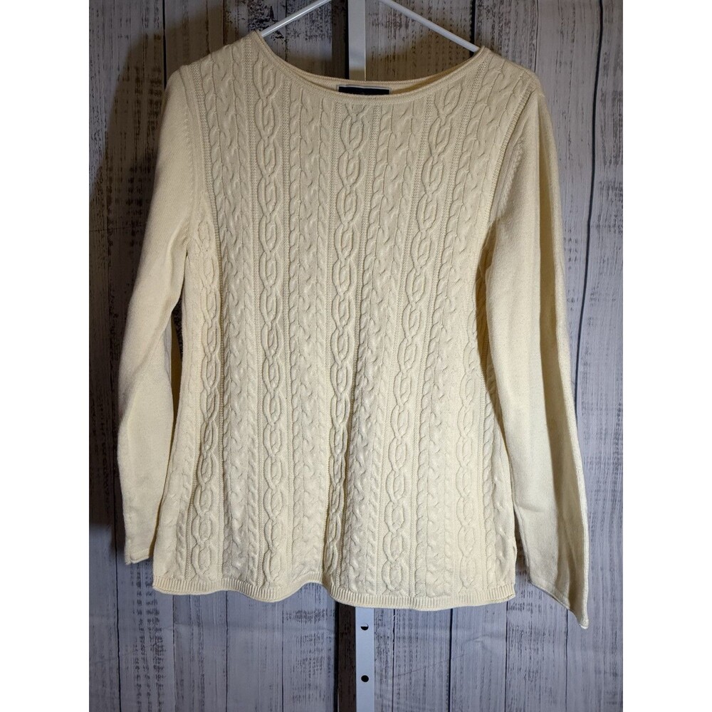 Karen Scott Women’s Cable Knit Sweater 100% Cotton Yellow Size Medium